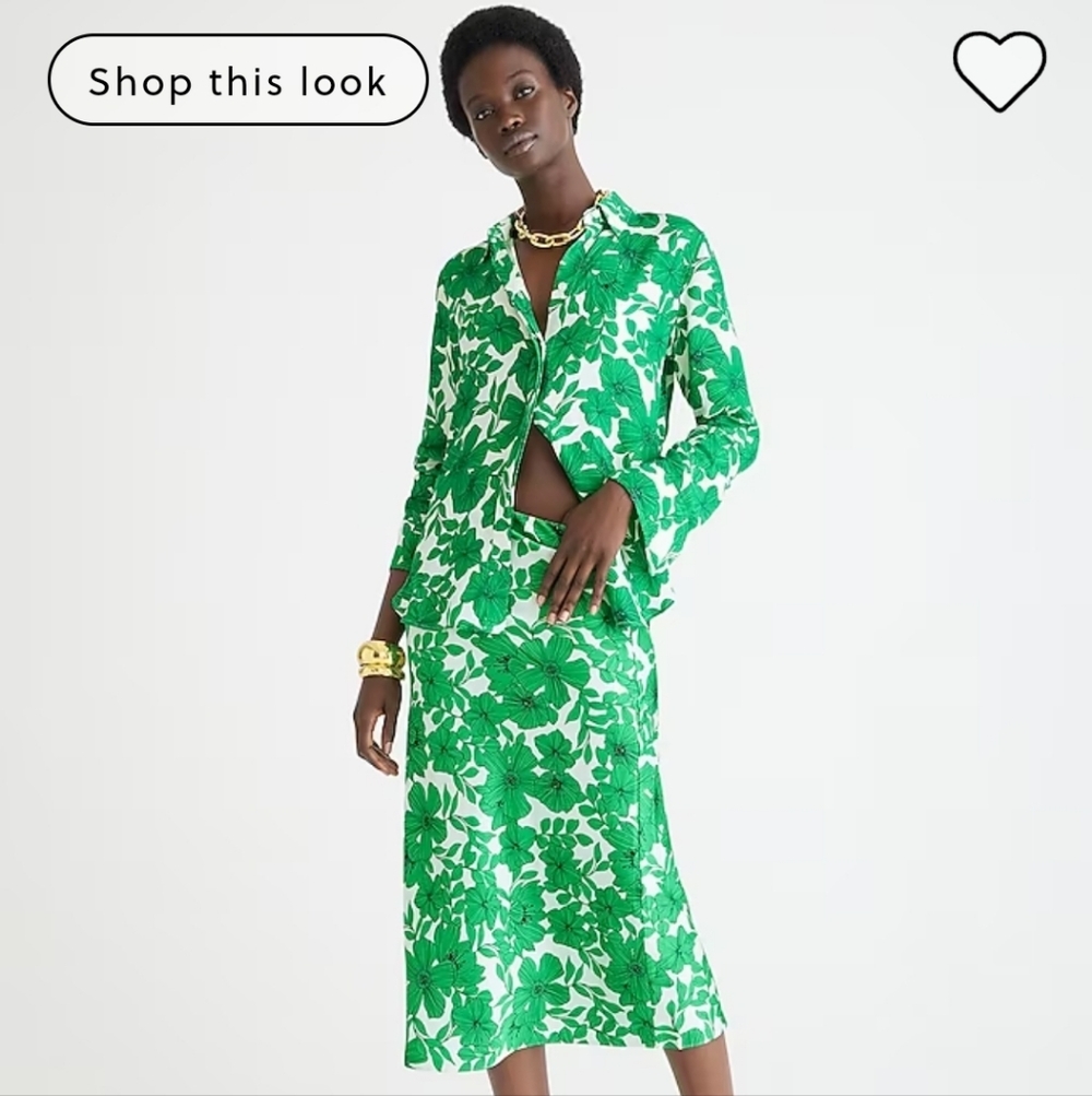 J. Crew Green Floral Cupro-Blend Blouse - Picture 6 of 8